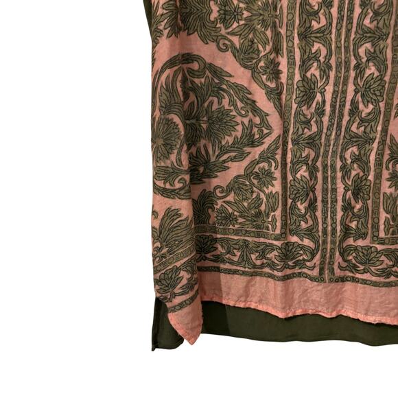 Sundance Sage and Peach Leaf Print Silk and Rayon Short Sleeve Tee S - Picture 5 of 6